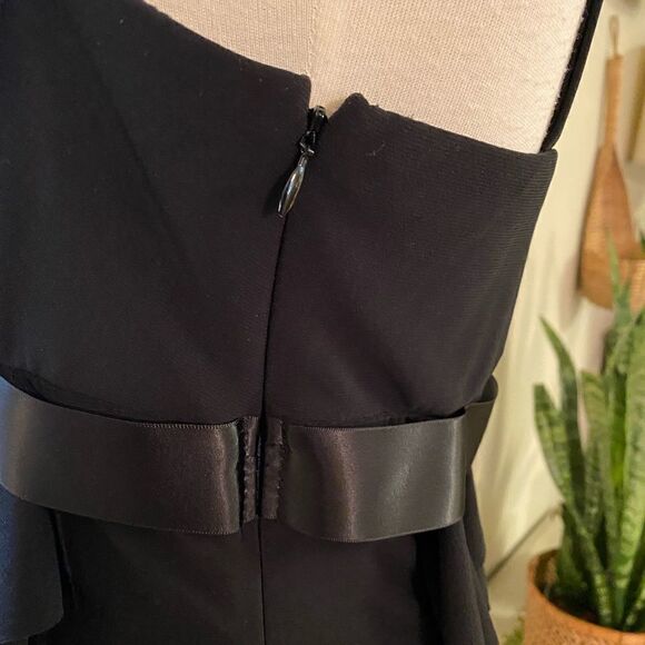 Betsy & Adam Black Satin Bow & Flutter Skirt Cocktail Dress - Picture 6 of 9